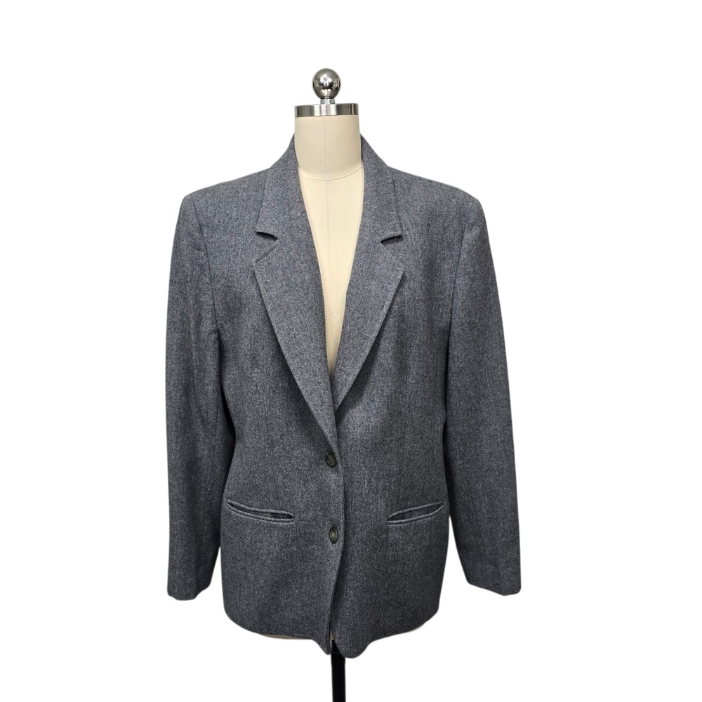Vintage Pendleton Gray 100% Virgin Wool Blazer Jacket Made in USA Size 14